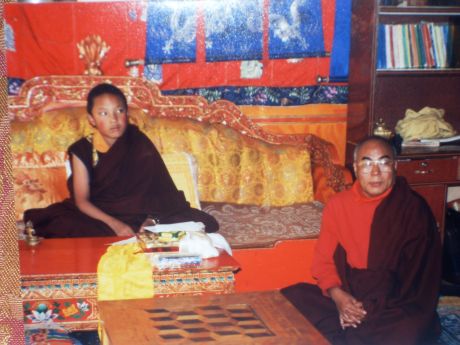 H.H. and Lama Lodu at Tsurphu, Tibet
